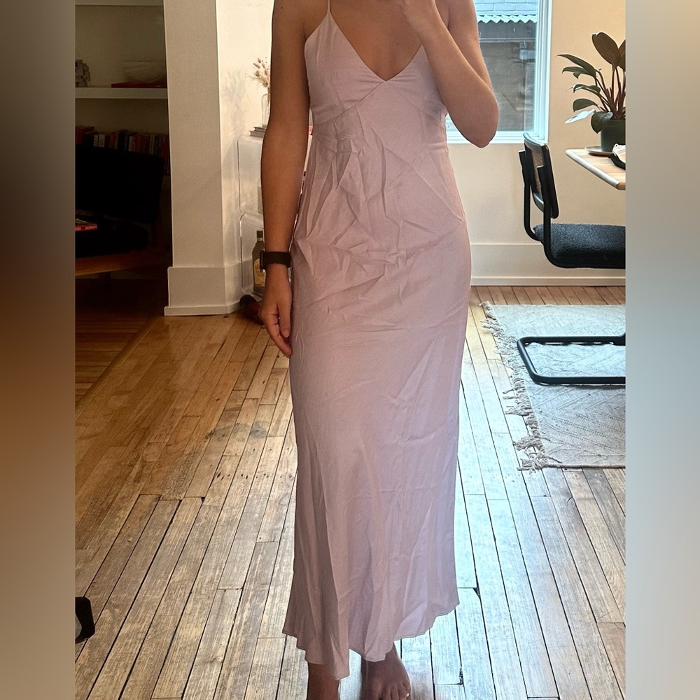 H&M Lavender Purple Satin Slip Dress Maxi V-Neck Bias Cut Lilac Wedding Guest